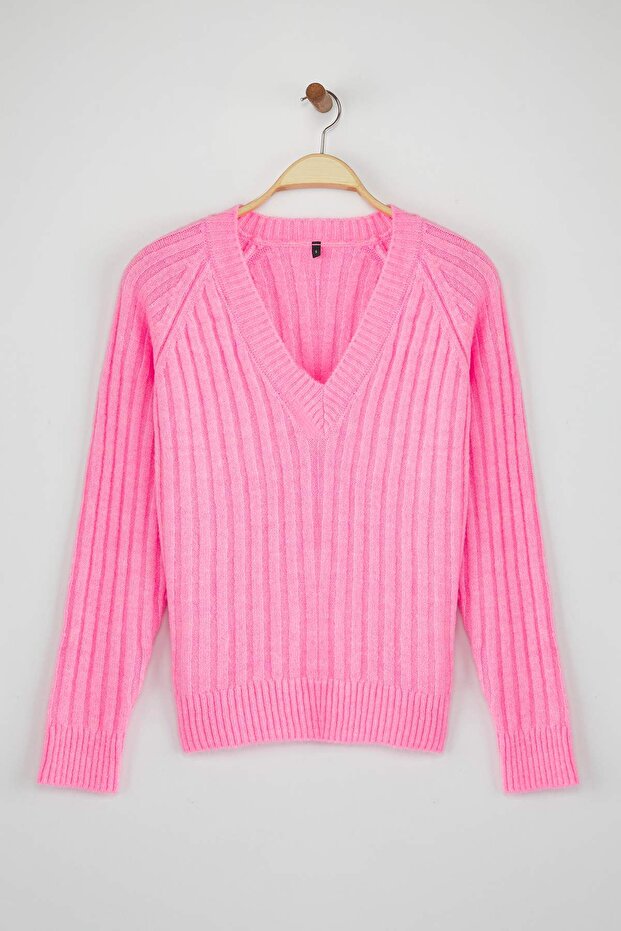 Wardrobe Essentials Pembe Yumuşak Dokulu Fitilli Triko Kazak TWOAW26KZ00078 - 5