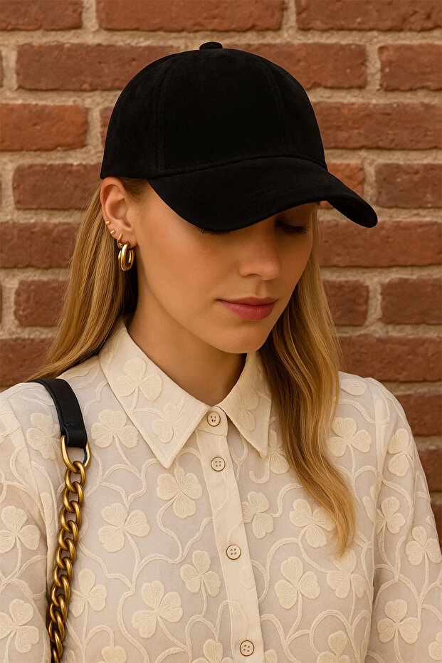 Black Basic Suede Cap Hat - 2