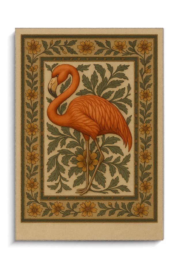 Mosso Beige Themed Floral Detailed Flamingo Patterned Woven Base Modern Decorative Carpet Mosso192Beige
