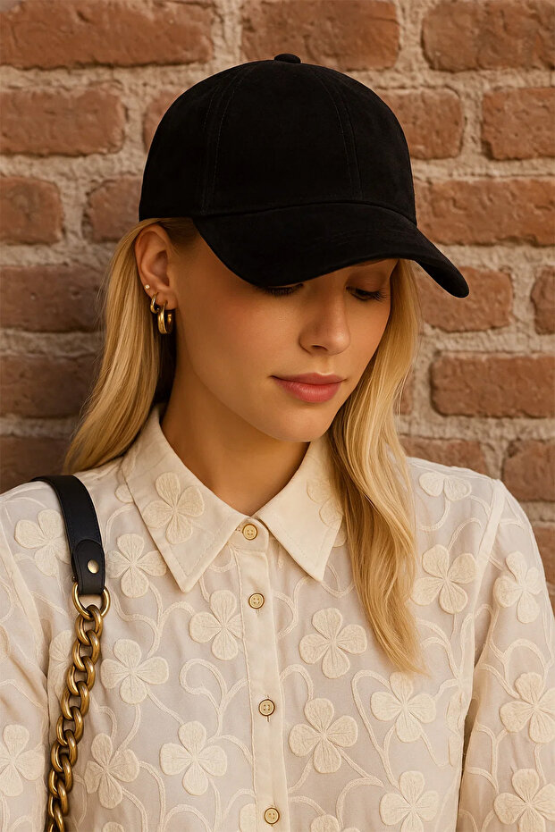 Black Basic Suede Cap Hat - 3