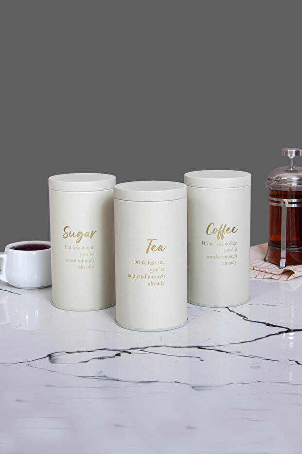 3-Piece Storage Container with Metal Vacuum Lid - Soft Touch Less Series Cream - Large Size