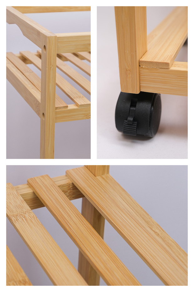 Bambu 3 Raflı Tekerlekli Sunum Servis Arabası Mutfak Rafı Sehpa Banyo Rafı DB-0029 - 7