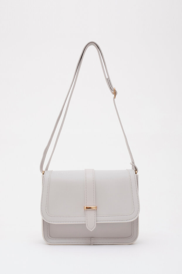 Gray Shk127 Faux Leather Inner Zipper Pocket Snap Closure Hand, Arm and Shoulder Bag