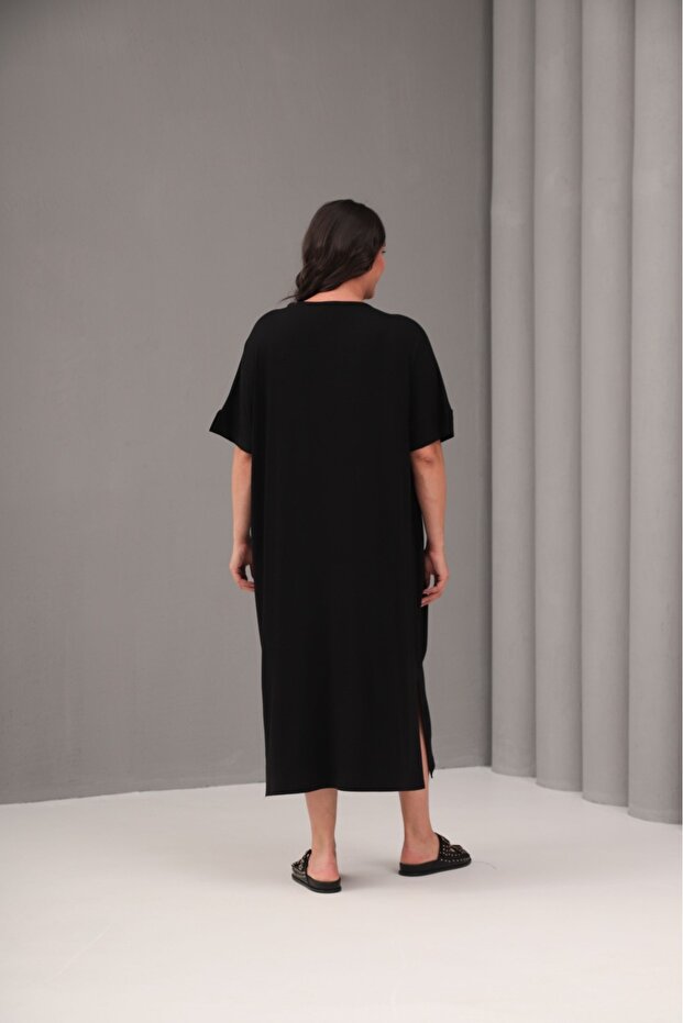 Viskon Oversize Elbise Nakışlı - 4