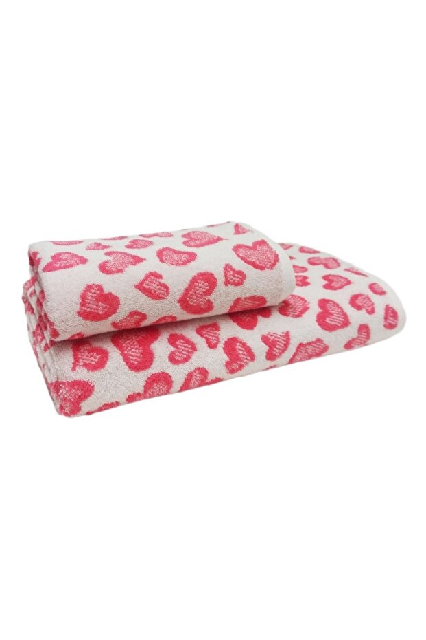Eko Heart Bath Towel Set - 90X140 Cm+50X85 cm
