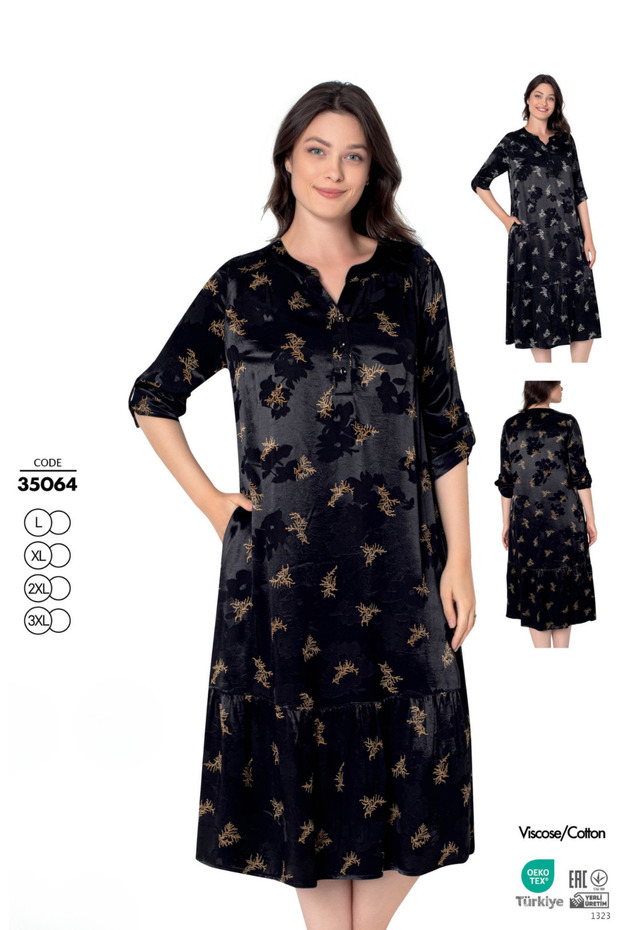 Women's Jacquard Satin Cotton Viscose Fabric Patterned Dress 35064