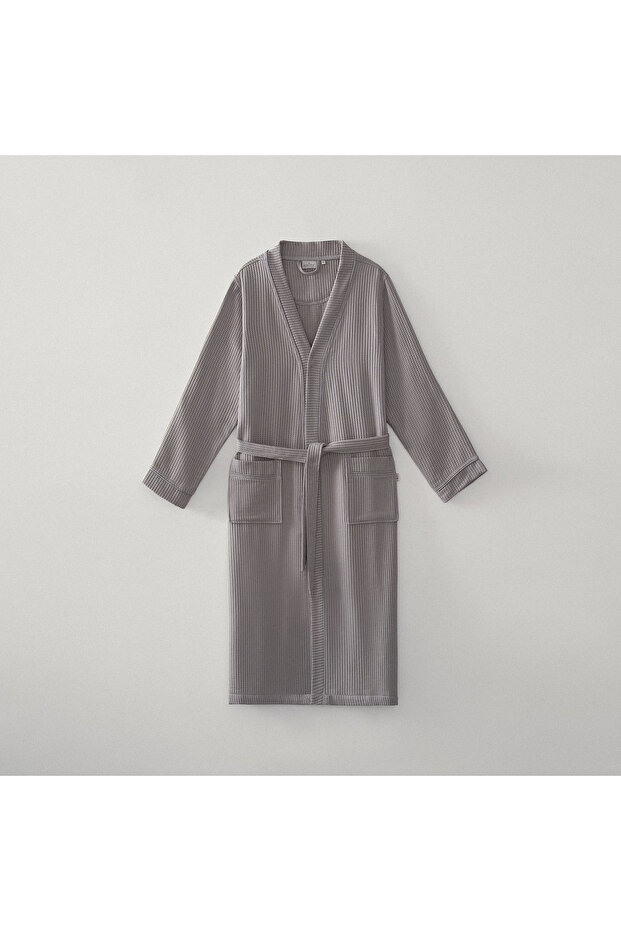 Alessa Men's Pique Bathrobe 100% Organic Cotton Jacquard Gray