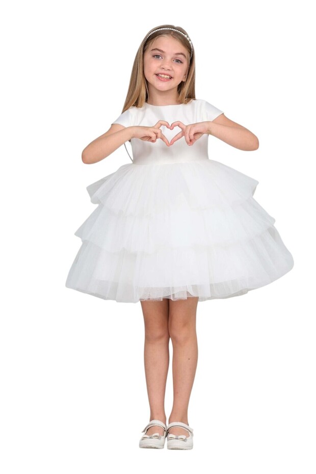 Girl's Ruffled Tulle Satin Wedding Henna Engagement Wedding Birthday Special Occasion Evening Dress Bridal Gown 4-8 Years Old