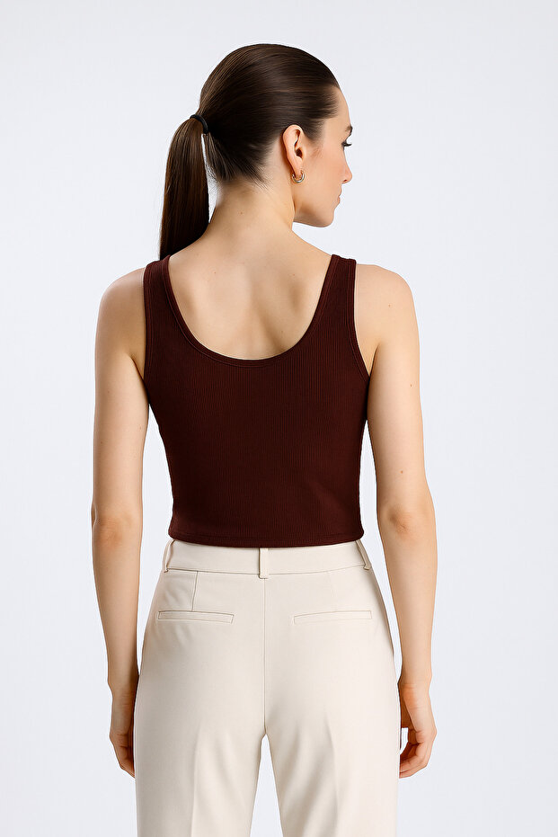 Oval Yaka Fitilli Büstiyer Crop - 2