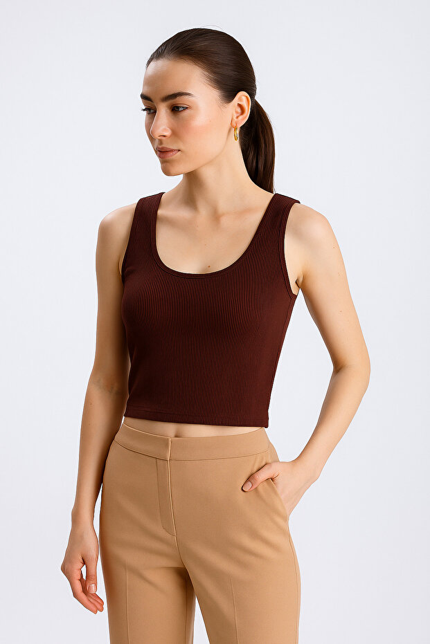 Oval Yaka Fitilli Büstiyer Crop - 1