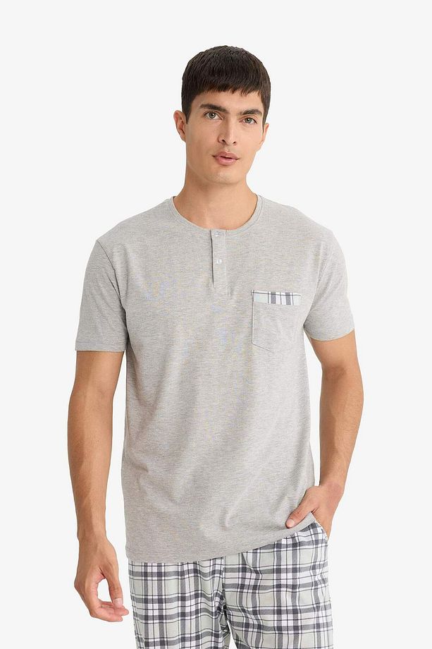 Pijama Takımı Regular Fit Kısa Kollu Üst Kareli Şort E7185AX25HS - 3