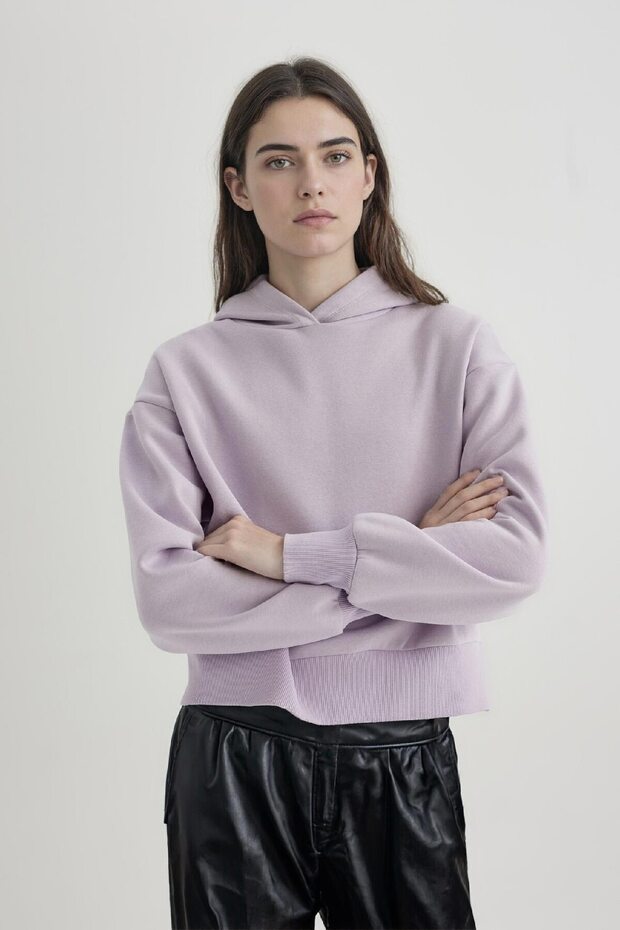 Boxy Fit Kapüşonlu Kalın Basic Düz Sweatshirt B8570AX24SP - 1