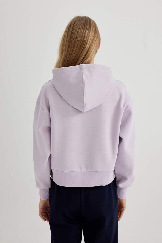 Boxy Fit Kapüşonlu Kalın Basic Düz Sweatshirt B8570AX24SP - 7