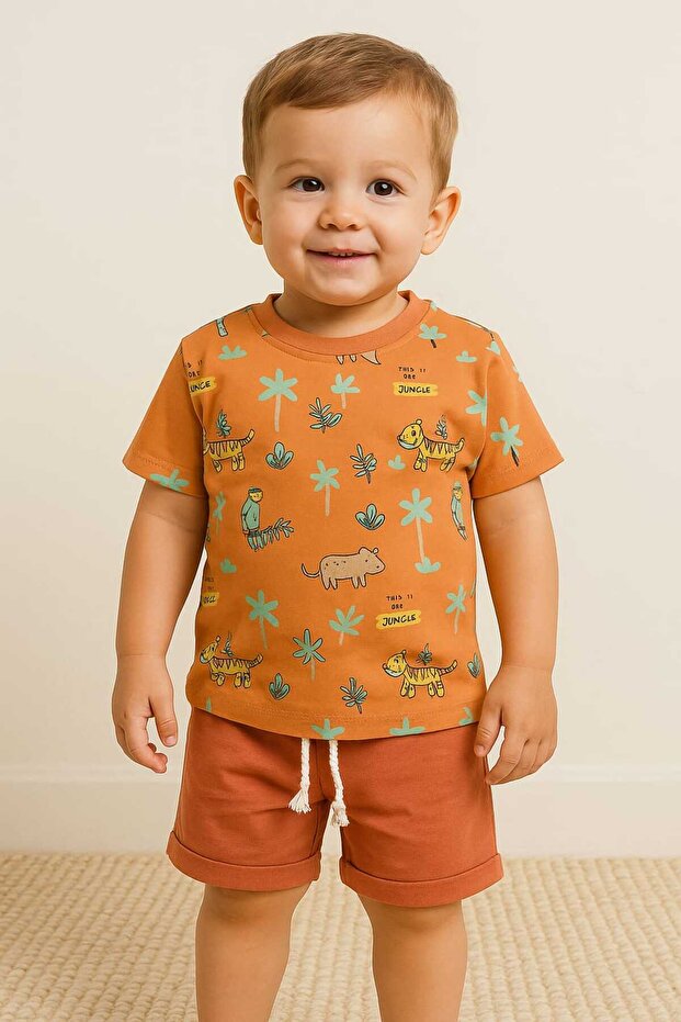 طقم مزدوج من القطن الممشط مطبوع عليه الغابة - 1