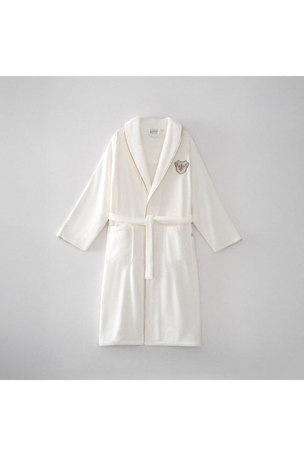 Ayliz Men's Bathrobe 100% Organic Cotton Embroidered Cream