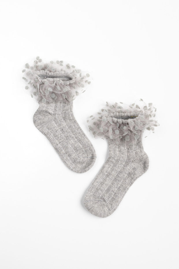 Gray Ankle Tulle and Speckled Girl's Socks