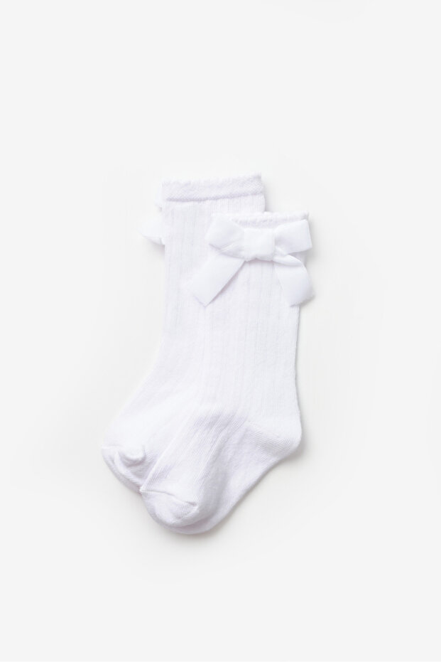 White Velvet Bow Girl's Socks