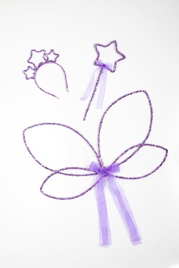 Lilac Glitter Butterfly Wing Scepter Crown Set of 3