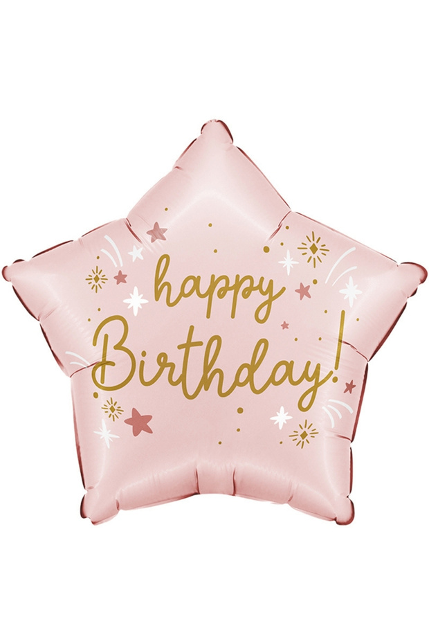 Pink Happy Birthday Written Star Balloon