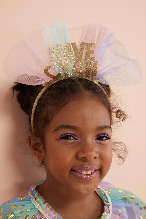 Gold Glitter Tulle Detailed Have Fun Girl's Crown