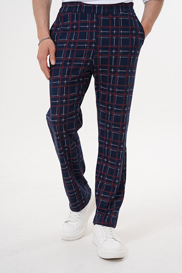 Cotton Pocket Plaid Printed Elastic Waist Stylish and Comfortable Men's Pajama Bottoms