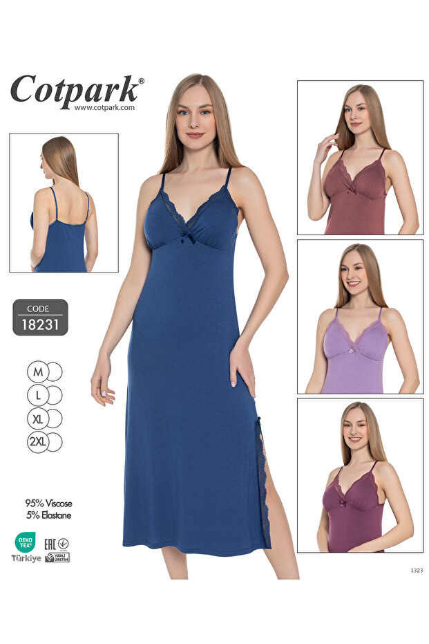 Women's Viscose Elastane Fabric Long Nightgown 18231