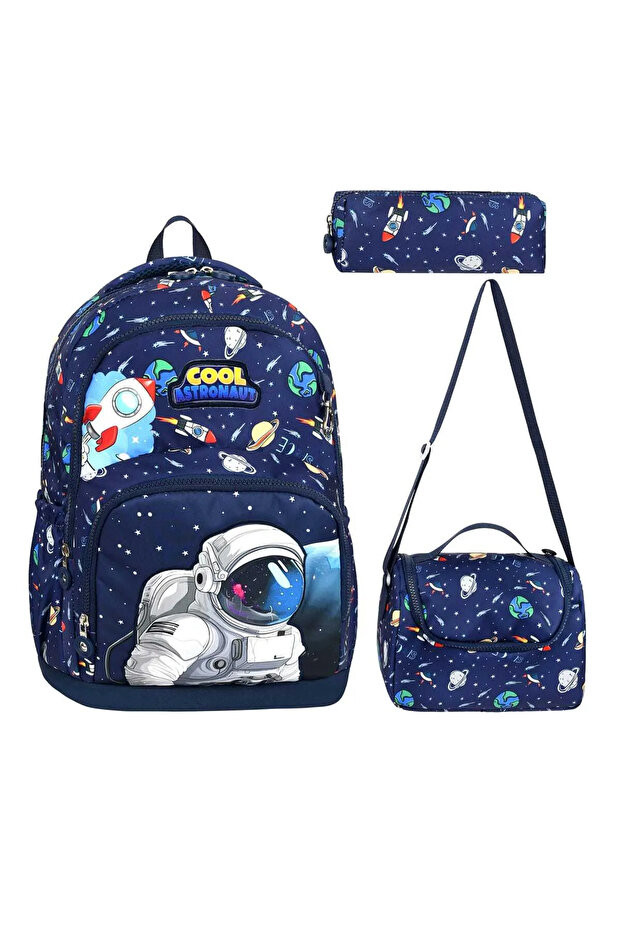 Astronot Triple Boys Primary School Schoolbag + Thermal Lunchbox + Pen Holder