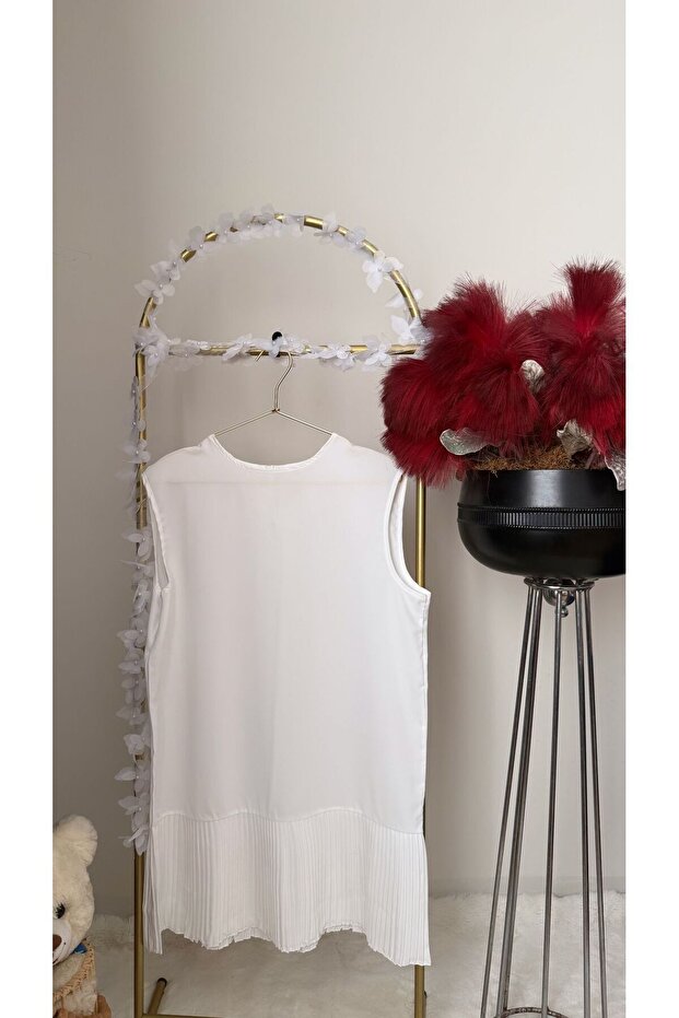 Women's Sleeveless Hijab Ecru White Pleated Women's Undershirt Tunic