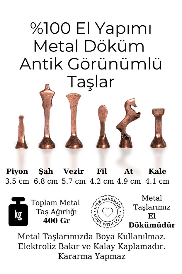 MC55 Metal Satranç Takımı 30x30cm | İSİM YAZILABİLİR | Gerçek Kayın Ağacı Tahtası | Antik Taşlar - 4