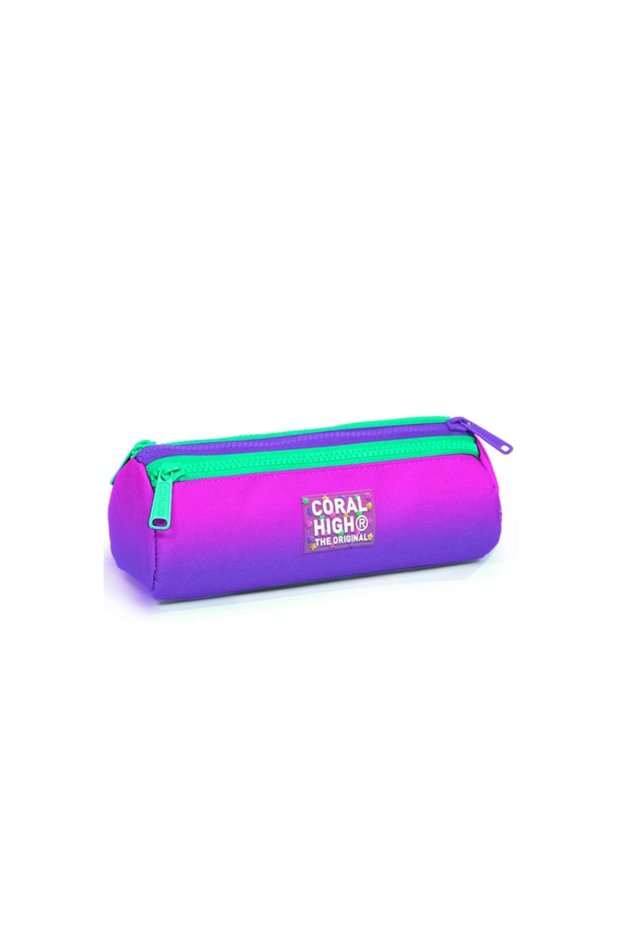22062 Kids Pink Purple Color Transition Three Compartment Pen Bag