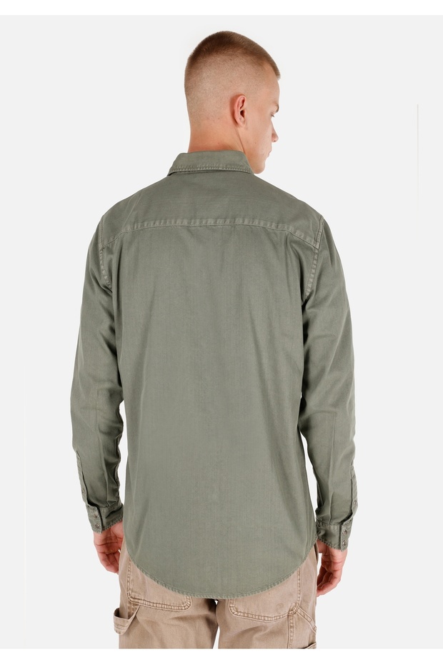 Regular Fit Klasik Yaka Düz Erkek Yeşil Uzun Kol Gömlek - 2