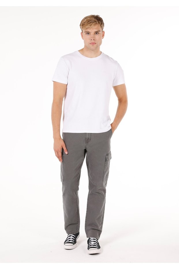 Comfort Fit Mid Waist Straight Leg Men's Anthracite Trousers