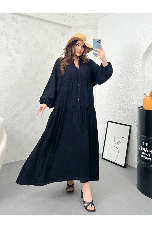 Crew Neck Modest Viscose Dress