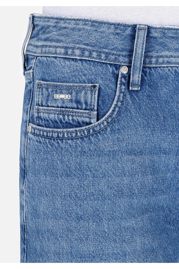 Straight Fit Düşük Bel Erkek Mavi Jean Şort - 5