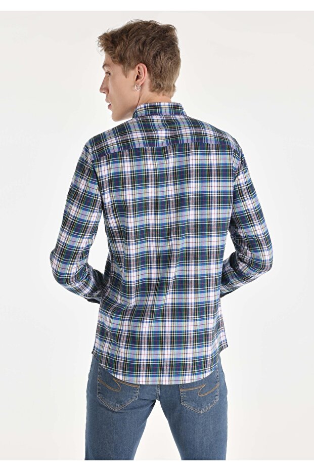 Slim Fit Kareli Çok Renkli Erkek Uzun Kol Gömlek - 2
