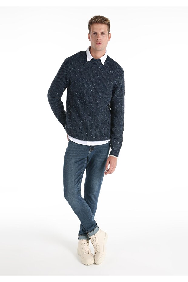 Regular Fit Turtle Neck Jakarlı Erkek Lacivert Kazak - 3