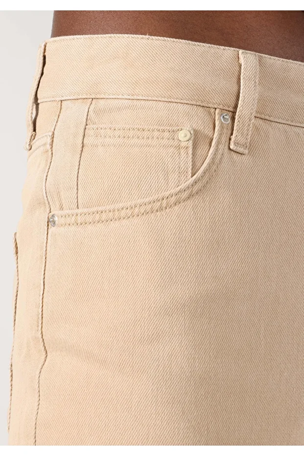 Regular Fit Yüksek Bel Geniş Paça Kadın Açik Kahve Jean Pantolon - 6