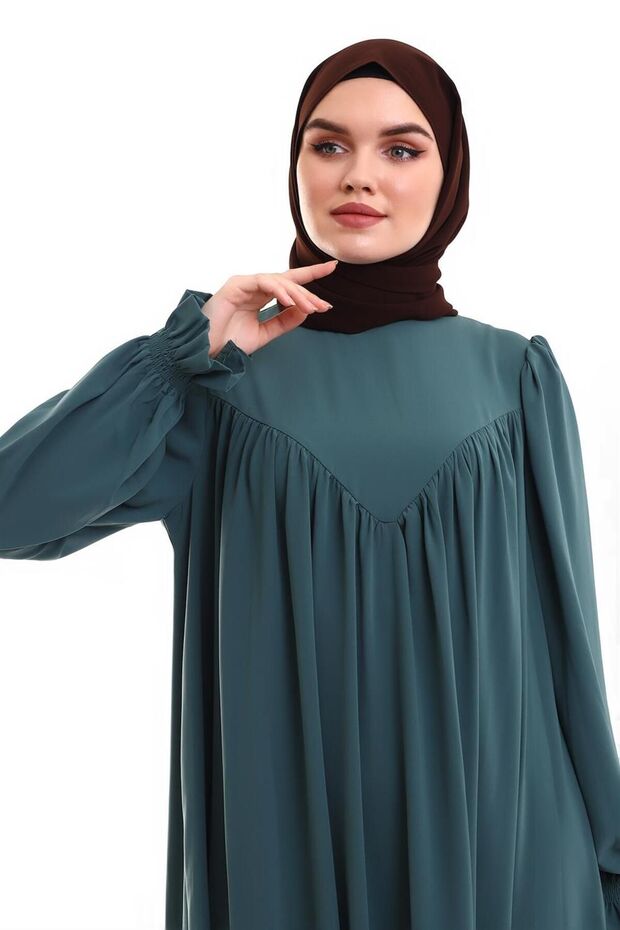 Robadan V Gathered Cuff Elastic Oversize V Roba Dress Green