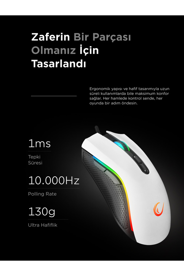 Smx-r44 V2 Makrolu Beyaz 12800 Dpı Rgb Usb Drag Click Örgü Kablo Pro Gaming Oyuncu Mouse - 8