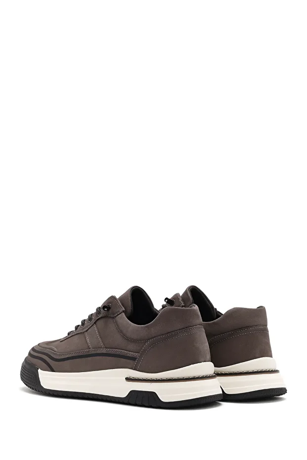 Erkek Gri Bağcıklı Kalın Tabanlı Nubuk Deri Sneaker 25SFD6935V3 - 5