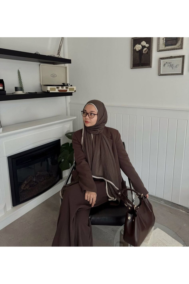 Müslin Biyeli Şal - Füme - 1