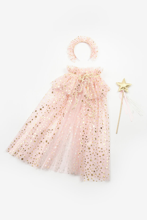 Powder Star Printed Girl's Starry Cloak, Wand and Crown Set