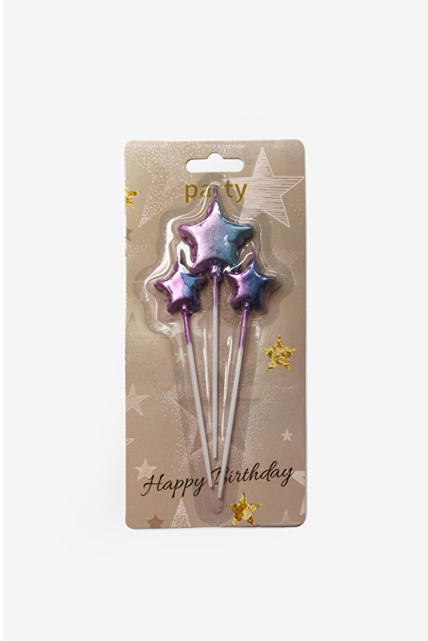 Lila 3'lü Yıldız Mum - 1