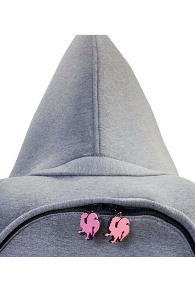 Back to School Basic Gray Fuchsia Fixed Hooded Lightweight Backpack - 4