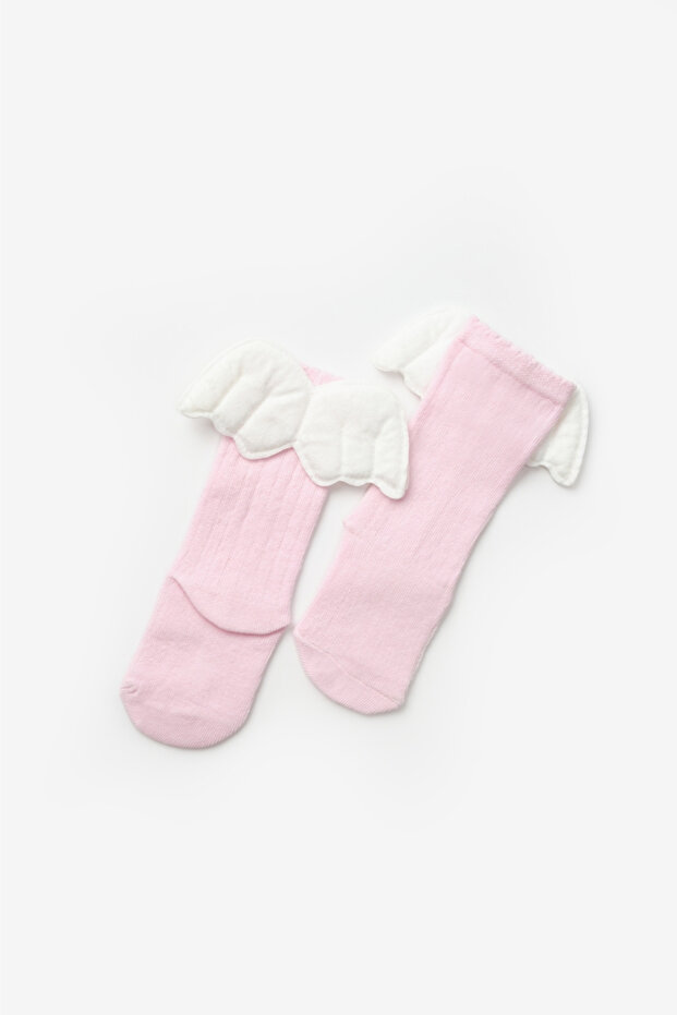 Pembe Kanatlı Kız Çocuk Çorap - 1