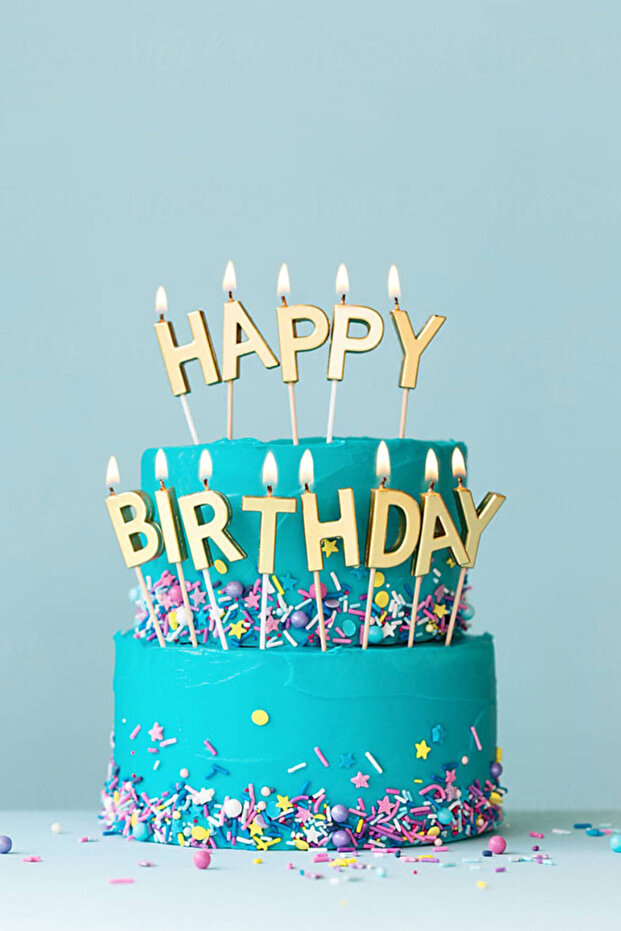 Gold Happy Birthday Candle Set