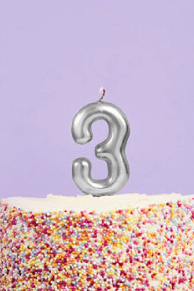 Silver Number 3 Candle