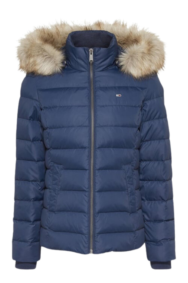Women's Brand Flag Logo Fixed Hood Quilted Padded Navy Blue Coat Dw0Dw08588 C