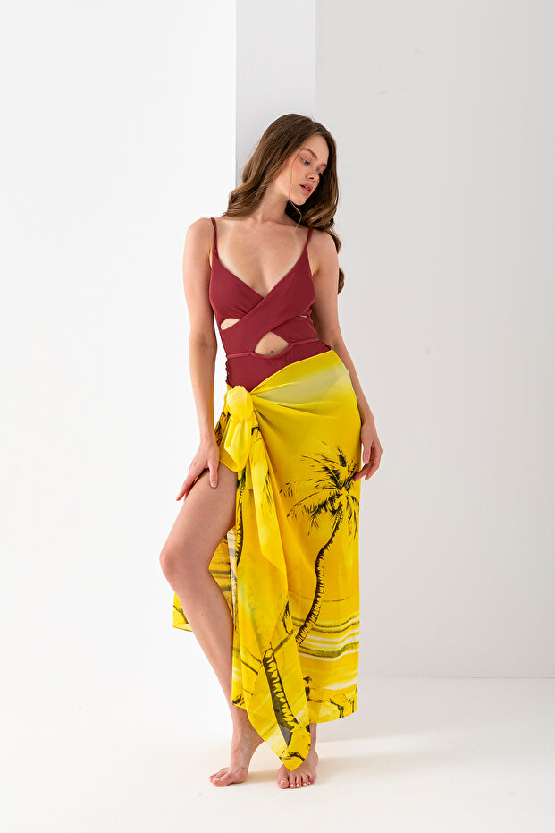 Palm Patterned Beach Pareo, Women's Pareo, Pareo, 100X200 cm