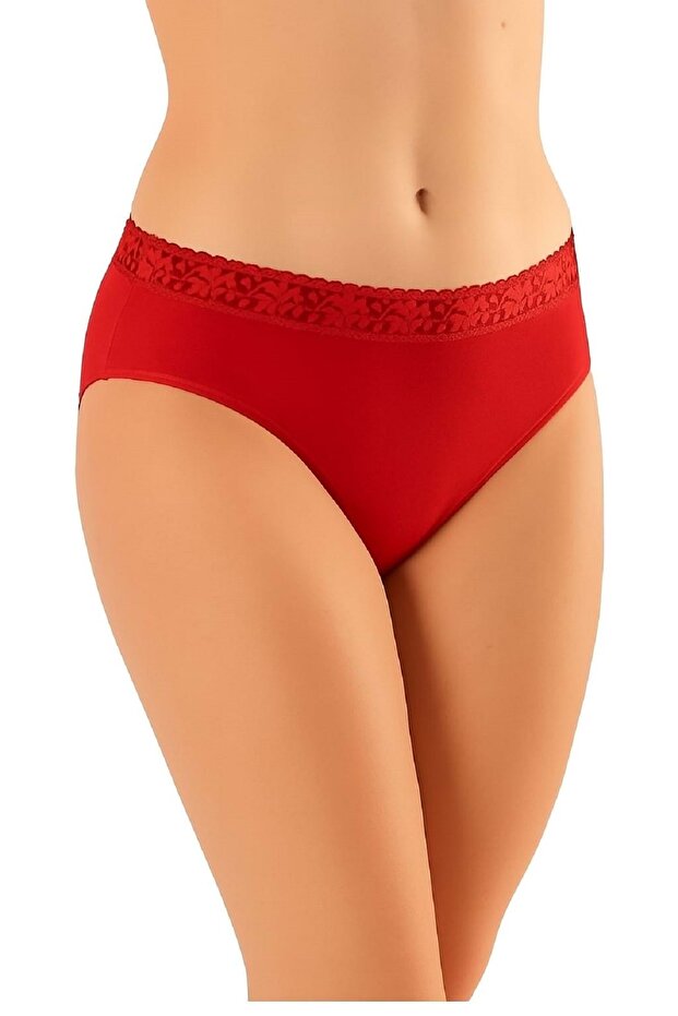 6 Pieces 04 Women's Modal Lace Waist Panties Red L